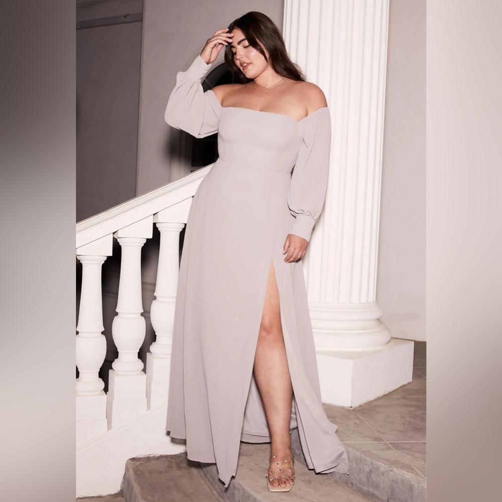 Feel the Romance Grey Off-the-Shoulder Maxi Dress